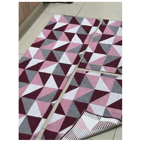 Kit Tapete Cozinha Antiderrapante 3 Peças Geometrico Mosaico